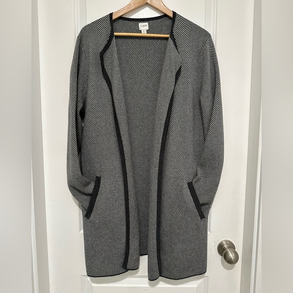 J. Crew Factory Vanessa Sweater Jacket Black and White Herringbone Open Cardigan - Picture 4 of 12